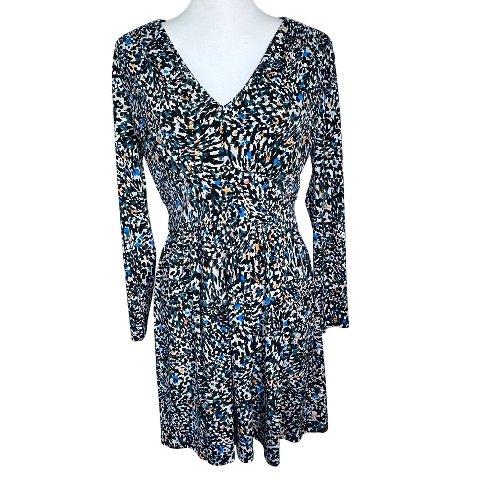 MAGGY‎ LONDON NWT Women's 4 Abstract Leopard Print V-Neck Long Sleeve Dress